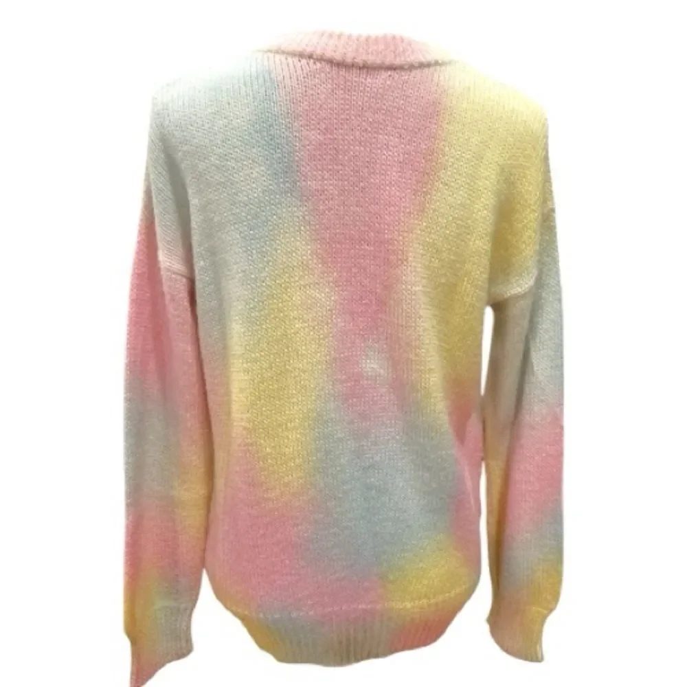 LoveShackFancy Naveen V-Neck Pullover Sweater in Fairy Tale Tie Dye Size XS